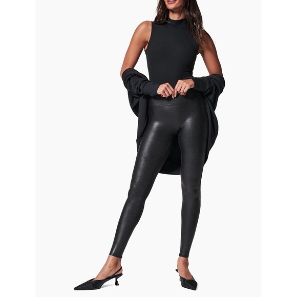 SPANX Pants - Spanx Faux Leather Leggings Very Black High Waisted Shaping Large